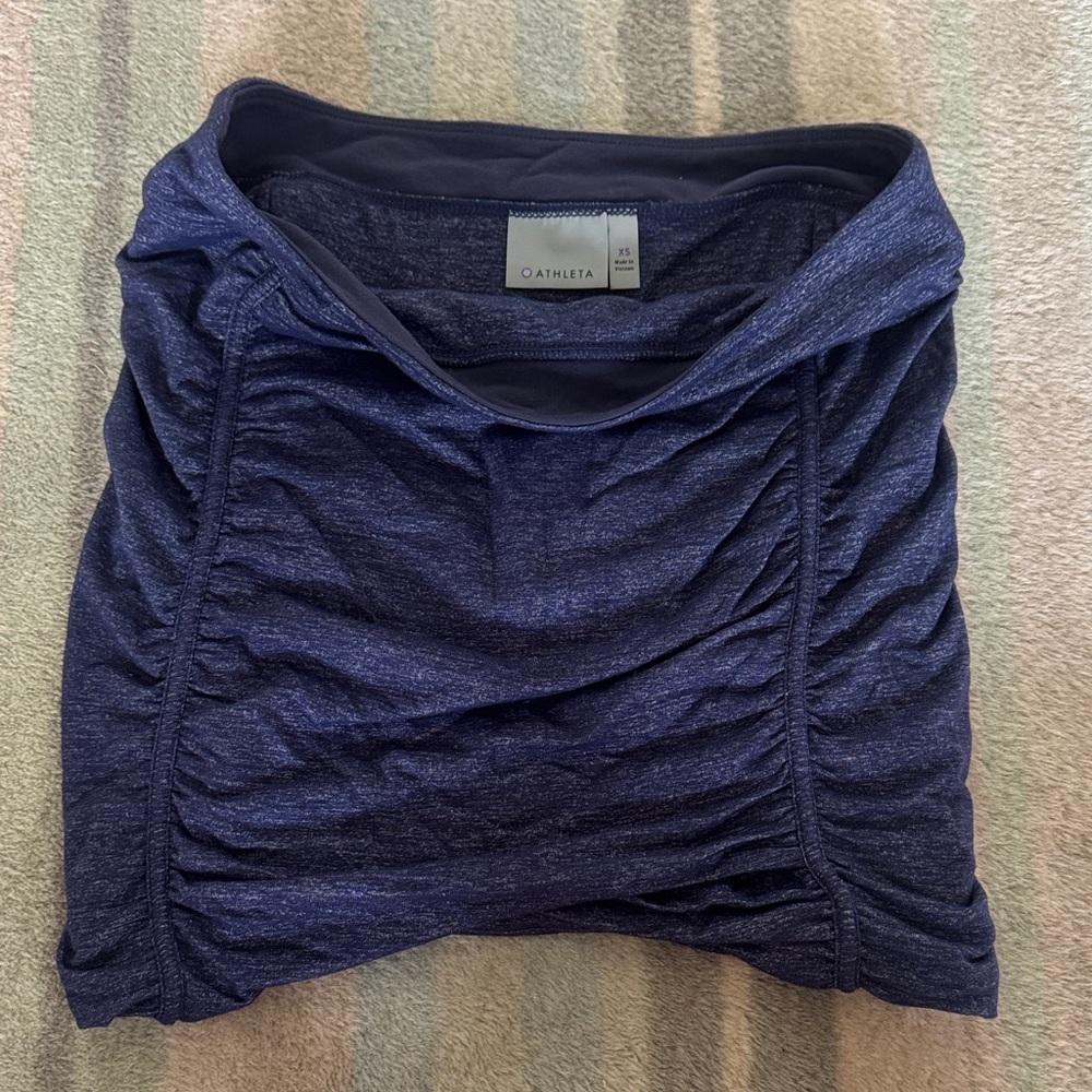 Athleta Heathered Navy Ruched Workout Skort